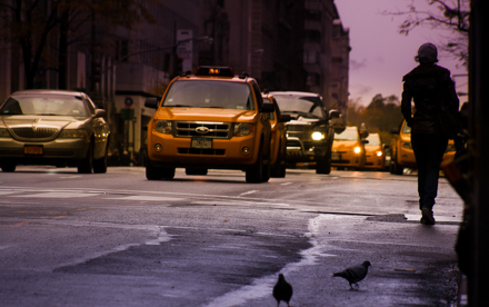 Cabs and Woman in NYC